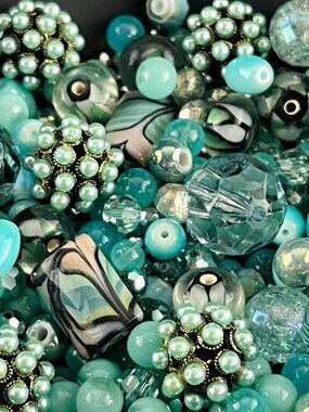 Variety Mix Aqua Green Bead Soup Jewelry Making Supplies Large Lot 8.5 oz